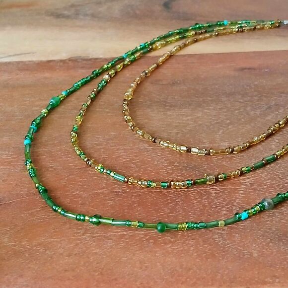 Seed Bead Necklace & Earring Set, Macrame Dangle Earrings, Layered Necklace 2 PC - Picture 6 of 7